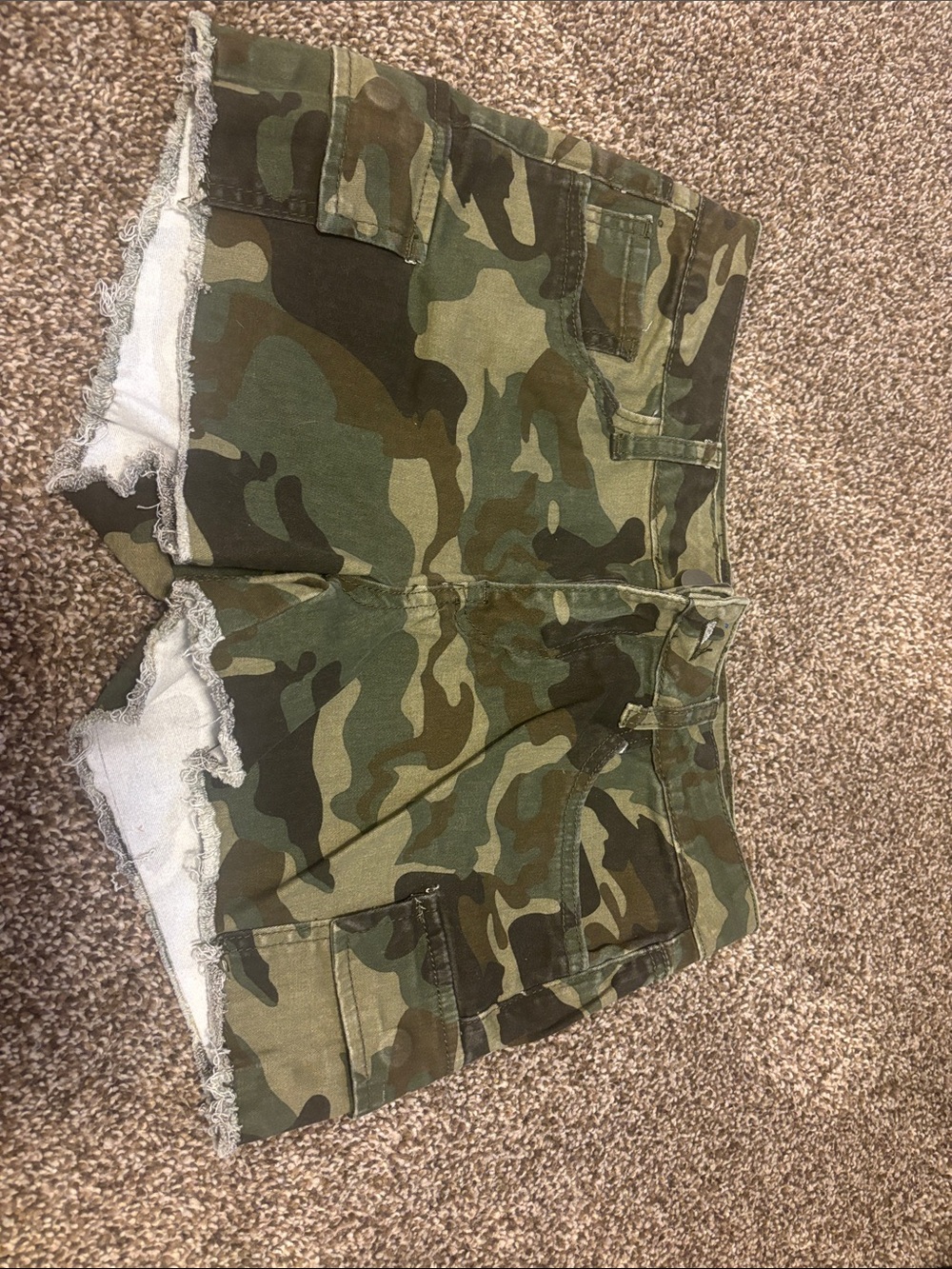 Fashion Nova Olive Green Camo Cargo Cutoff Shorts